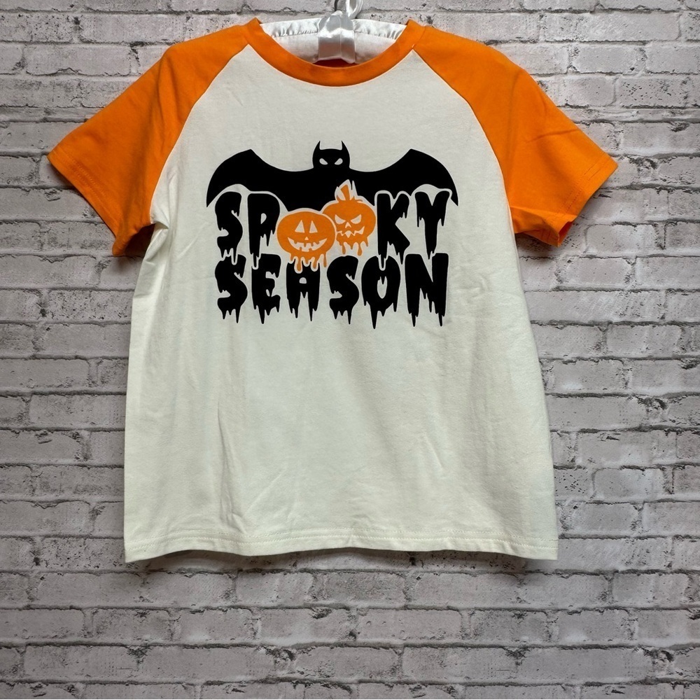 PatPat Halloween 6-7Y Shirt "SPOOKY SEASON" Short Sleeve Tee Orange White NEW